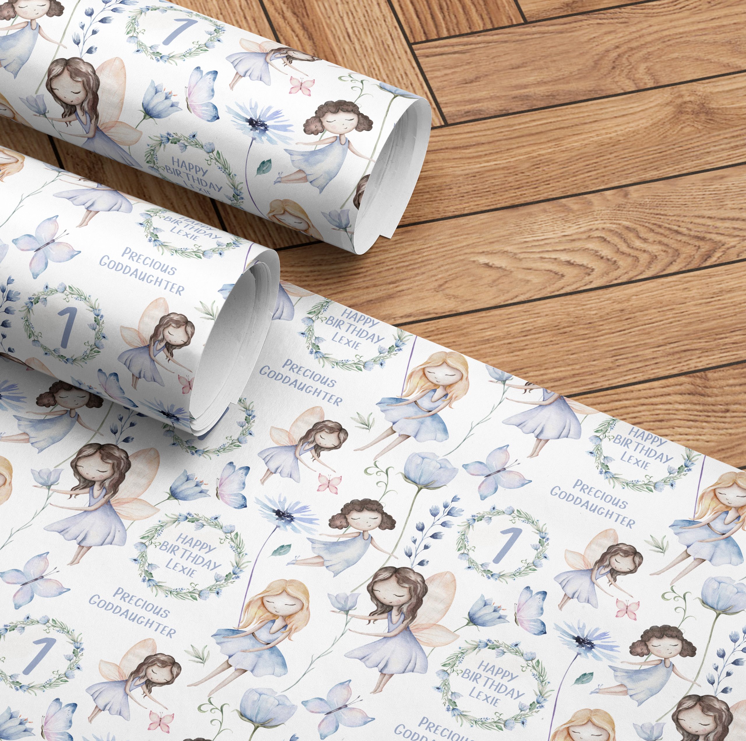 Personalised Blue Fairy Wrapping Paper