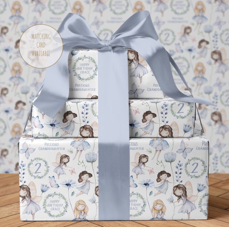 Personalised Flower Fairy Birthday Name Wrapping Paper