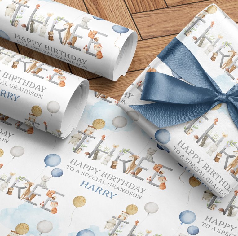Personalised Woodland Birthday Name Gift Wrapping Paper