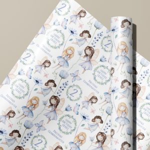 Personalised Blue Flower Fairy Birthday Wrapping Paper