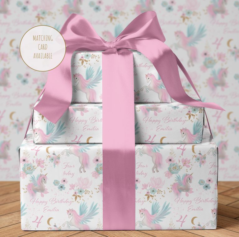 Personalised Unicorn Birthday Name Gift Wrapping Paper