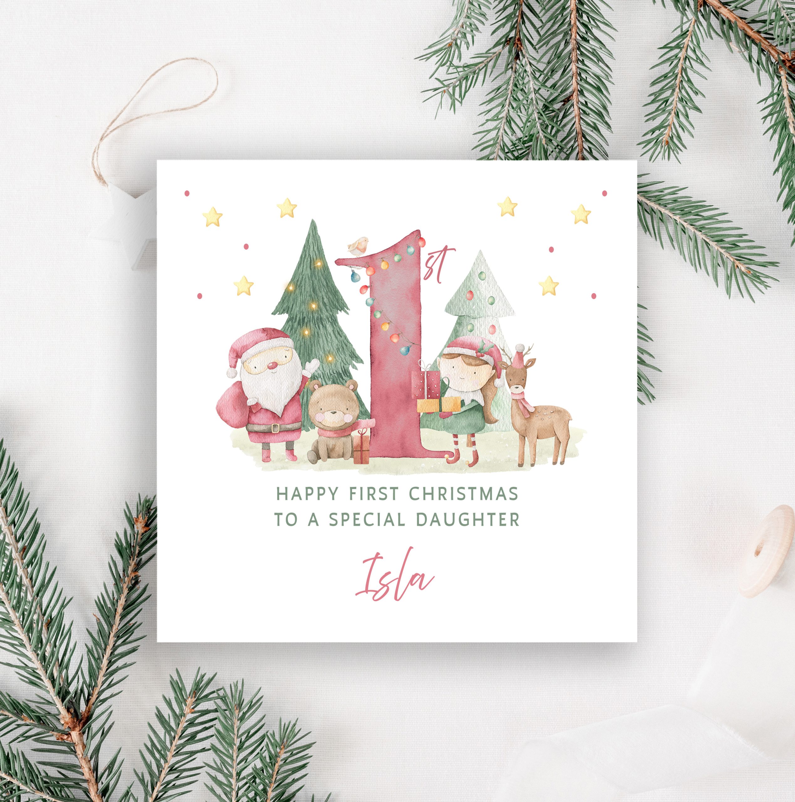 personalised baby's first christmas card