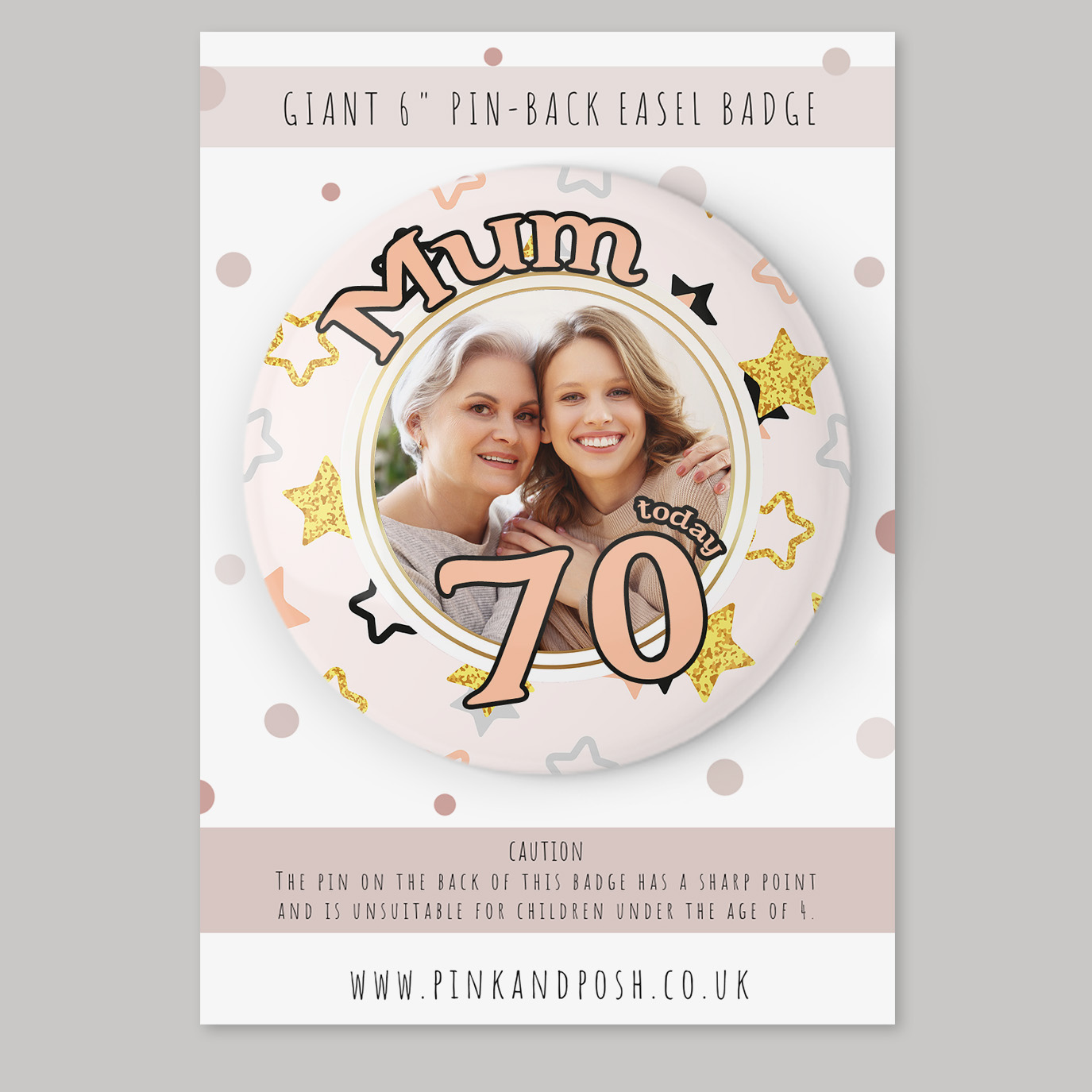 Personalised Giant 6 inch Gold Photo Badge