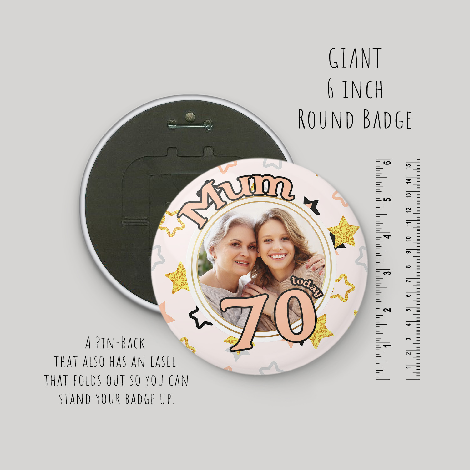 Personalised Giant 6 inch Gold Photo Badge