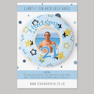 Personalised Giant 6 inch Blue Photo Badge