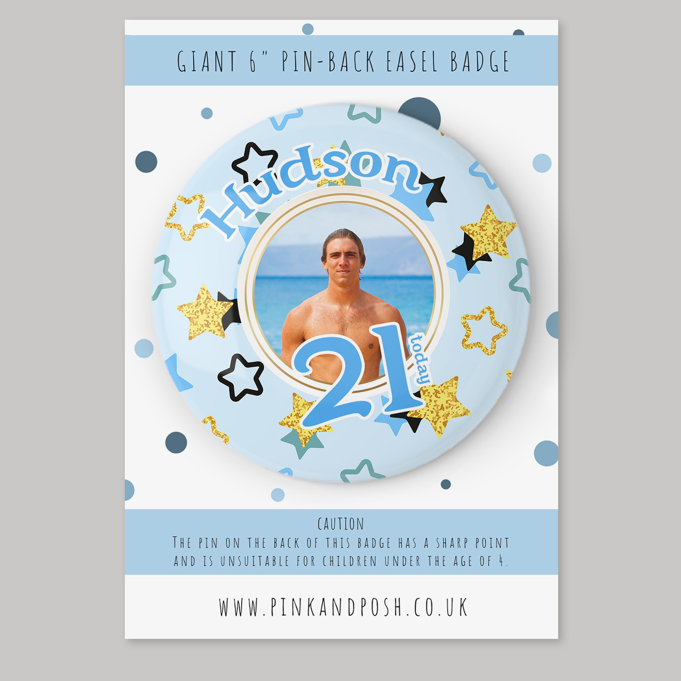 Personalised Giant 6 inch Blue Photo Badge
