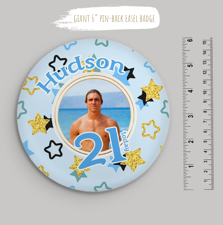 Personalised Giant 6 inch Blue Photo Badge