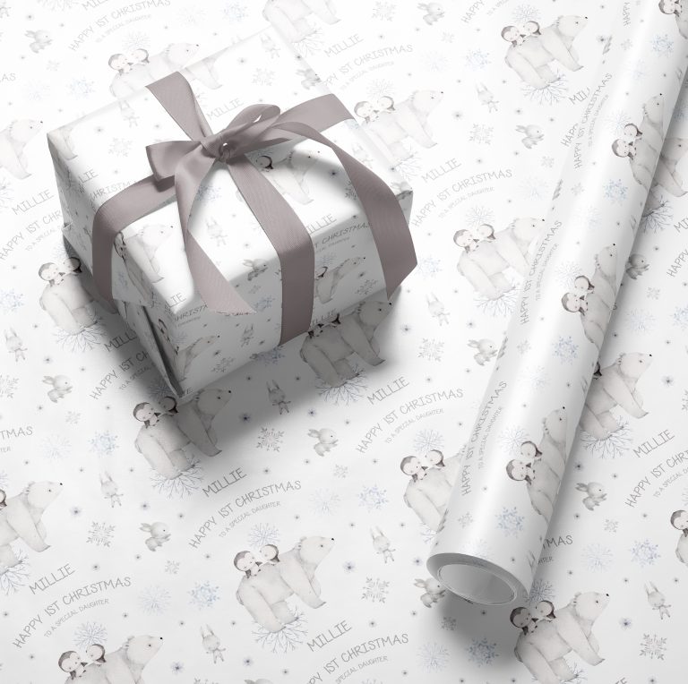 Personalised 1st Christmas Gift Wrapping Paper ‘Polar Bear’