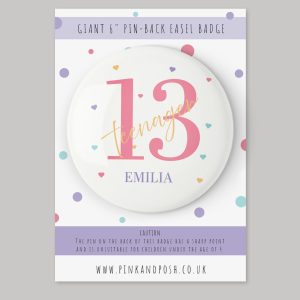 Personalised Giant 6 inch Pink Heart Teenager Badge