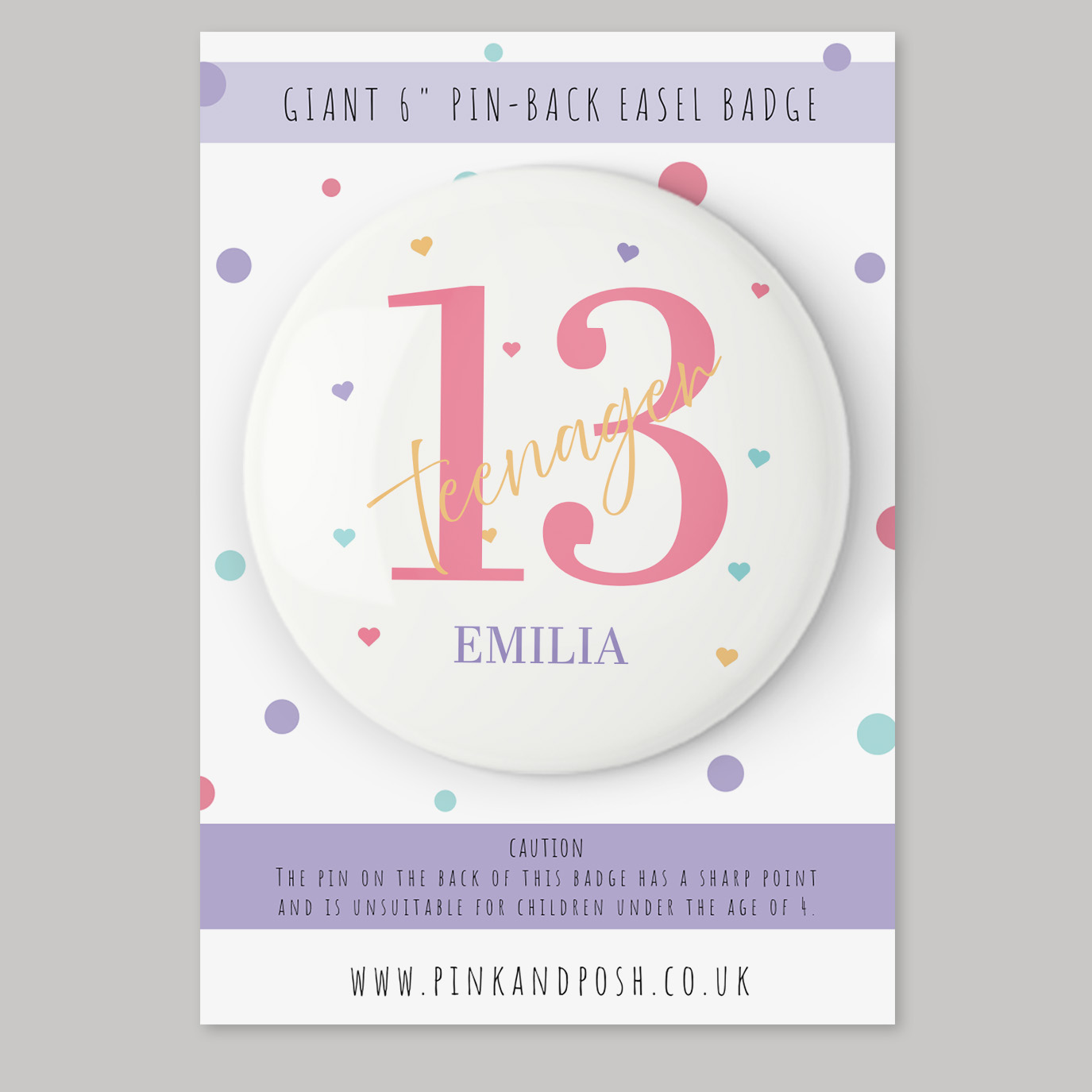Personalised Giant 6 inch Pink Heart Teenager Badge