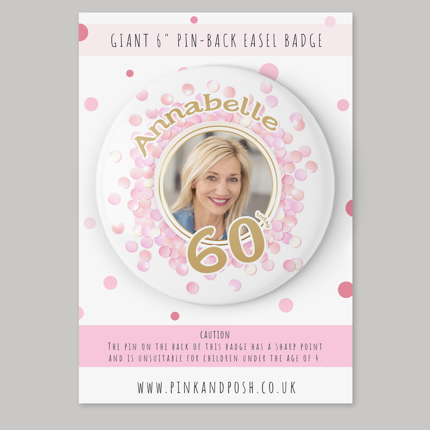 Personalised Giant 6 inch Pink Photo Badge
