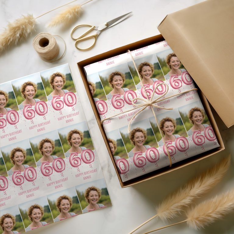 Personalised Birthday Milestone Foil Balloon Photo and Name Gift Wrapping Paper