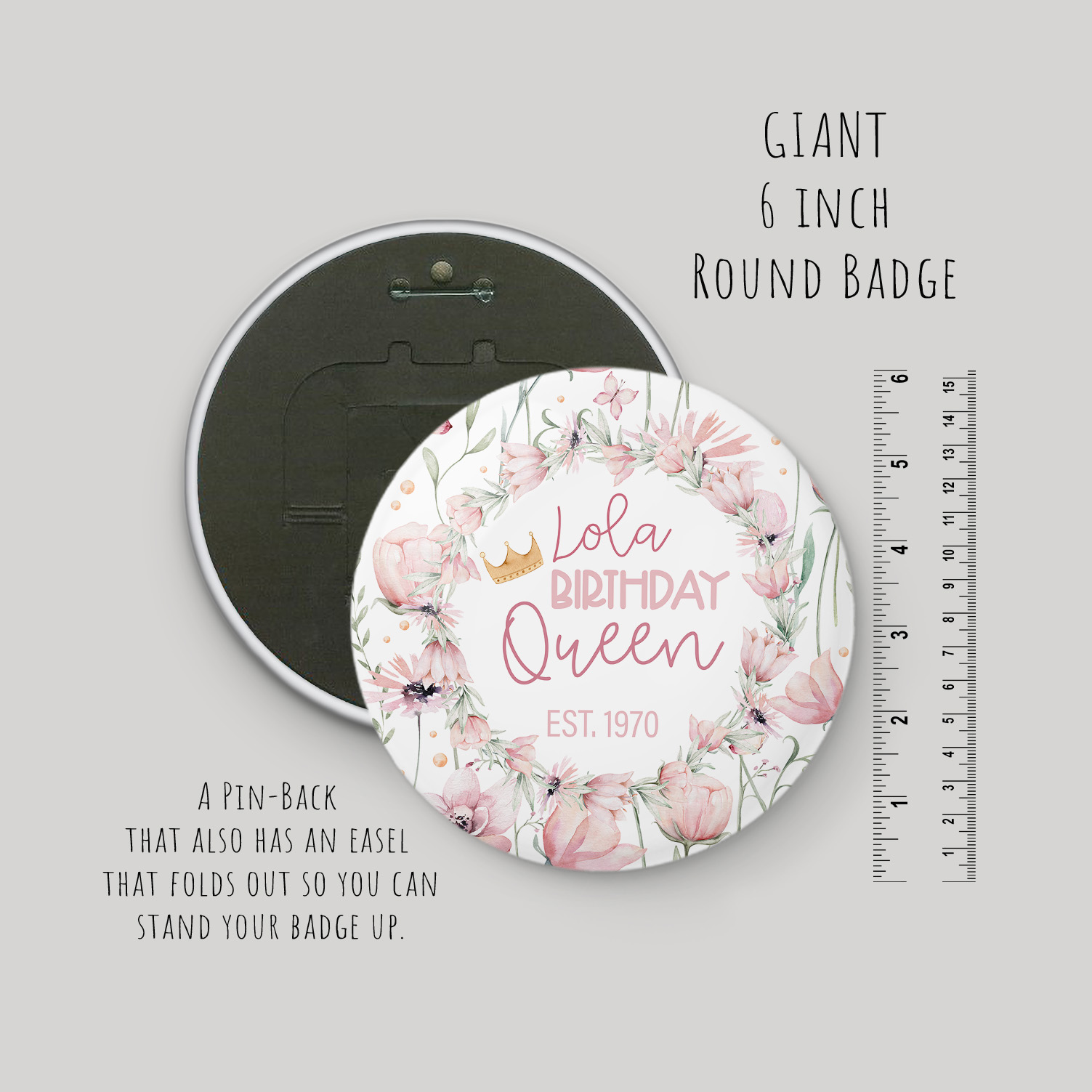 Personalised Floral Birthday Badge