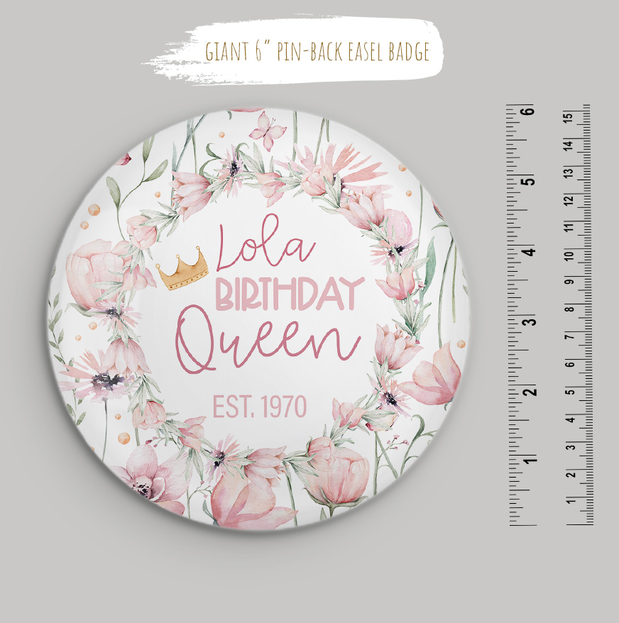 Personalised Floral Birthday Badge