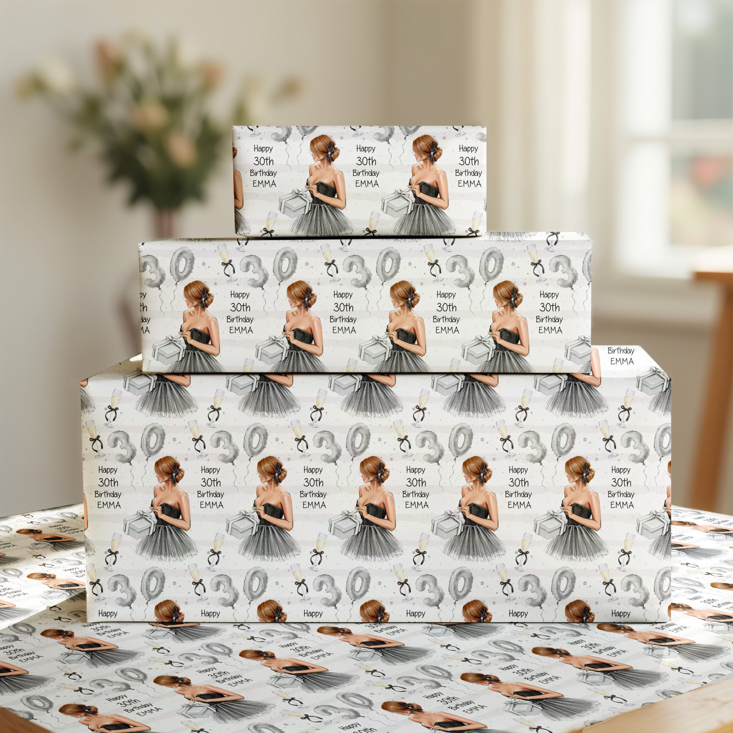 Personalised Black Dress Birthday Gift Wrap