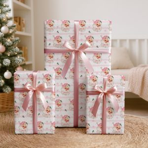 Vintage Pink Santa Personalised Gift Wrapping Paper