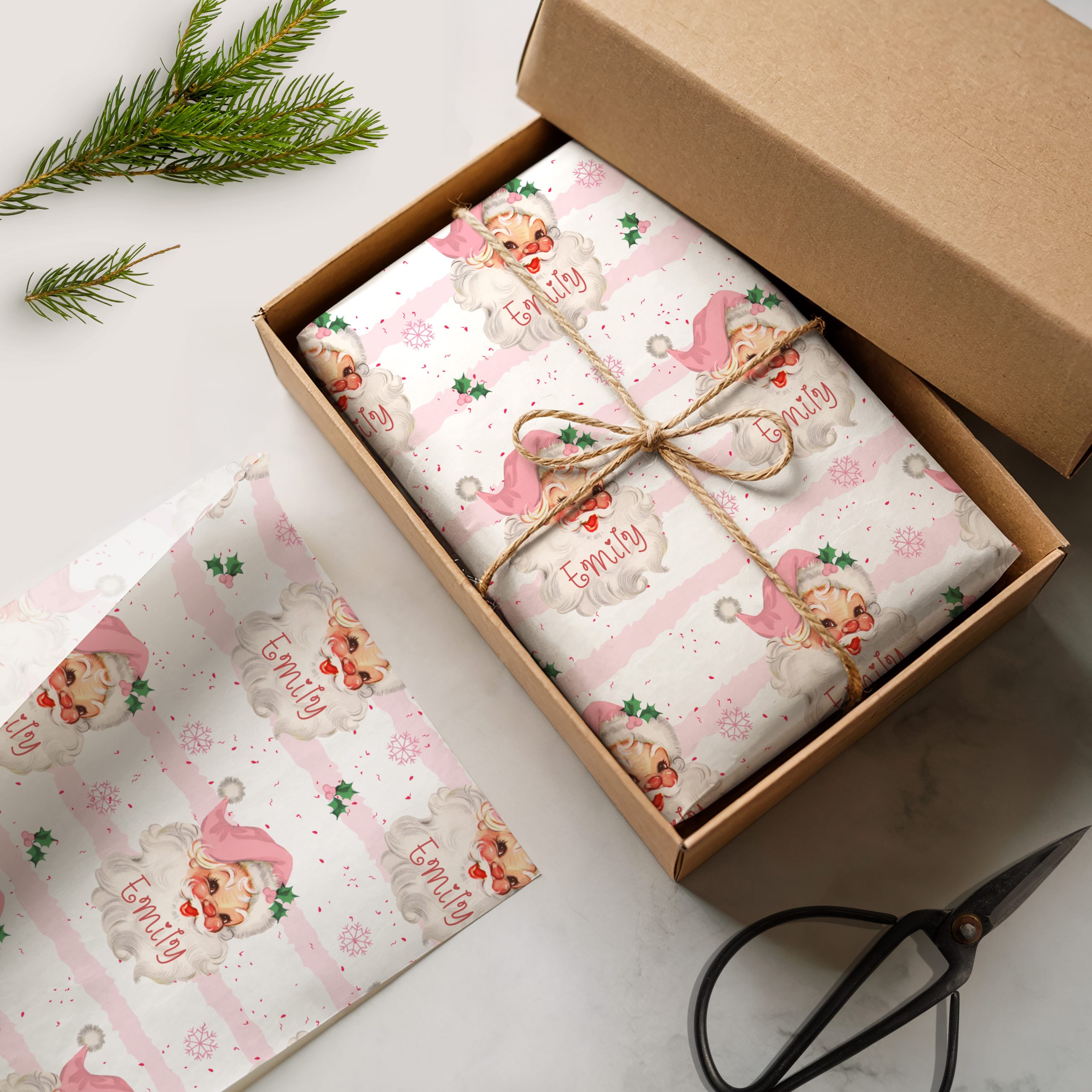 Vintage Pink Santa Personalised Gift Wrapping Paper