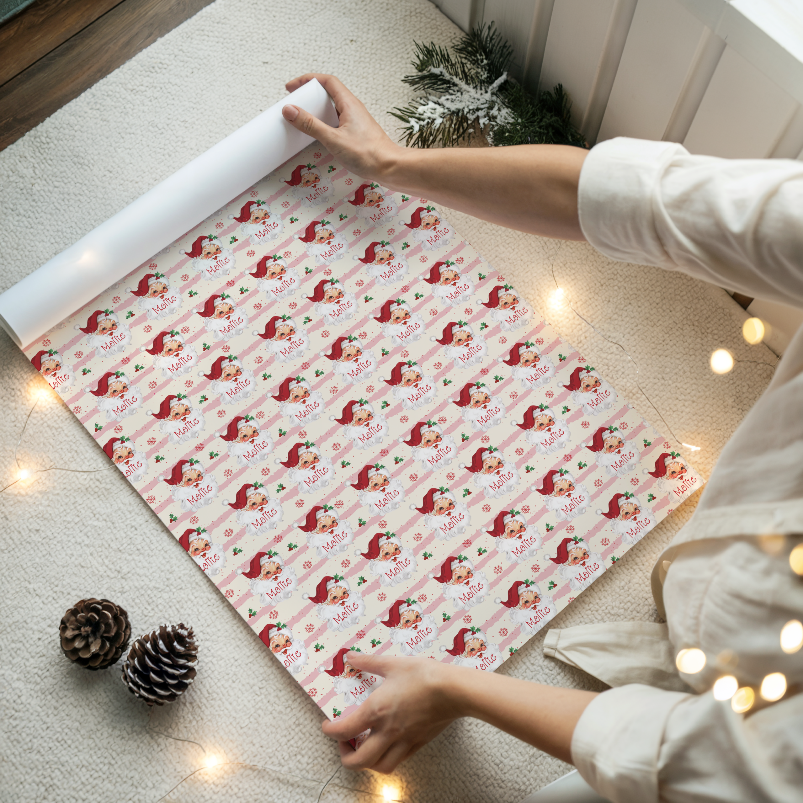 Vintage Red Santa Christmas Gift Wrapping Paper