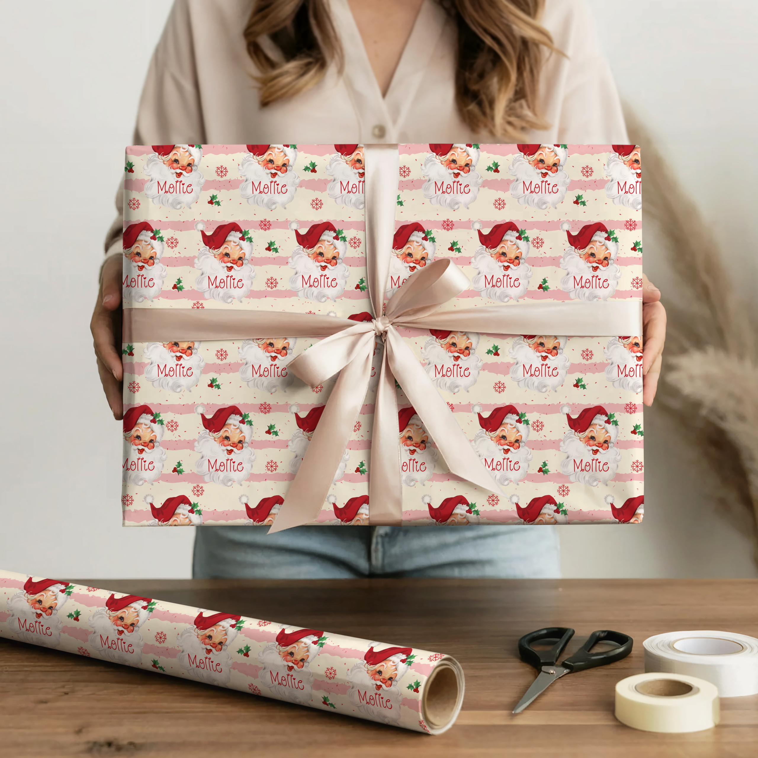 Vintage Red Santa Christmas Gift Wrapping Paper