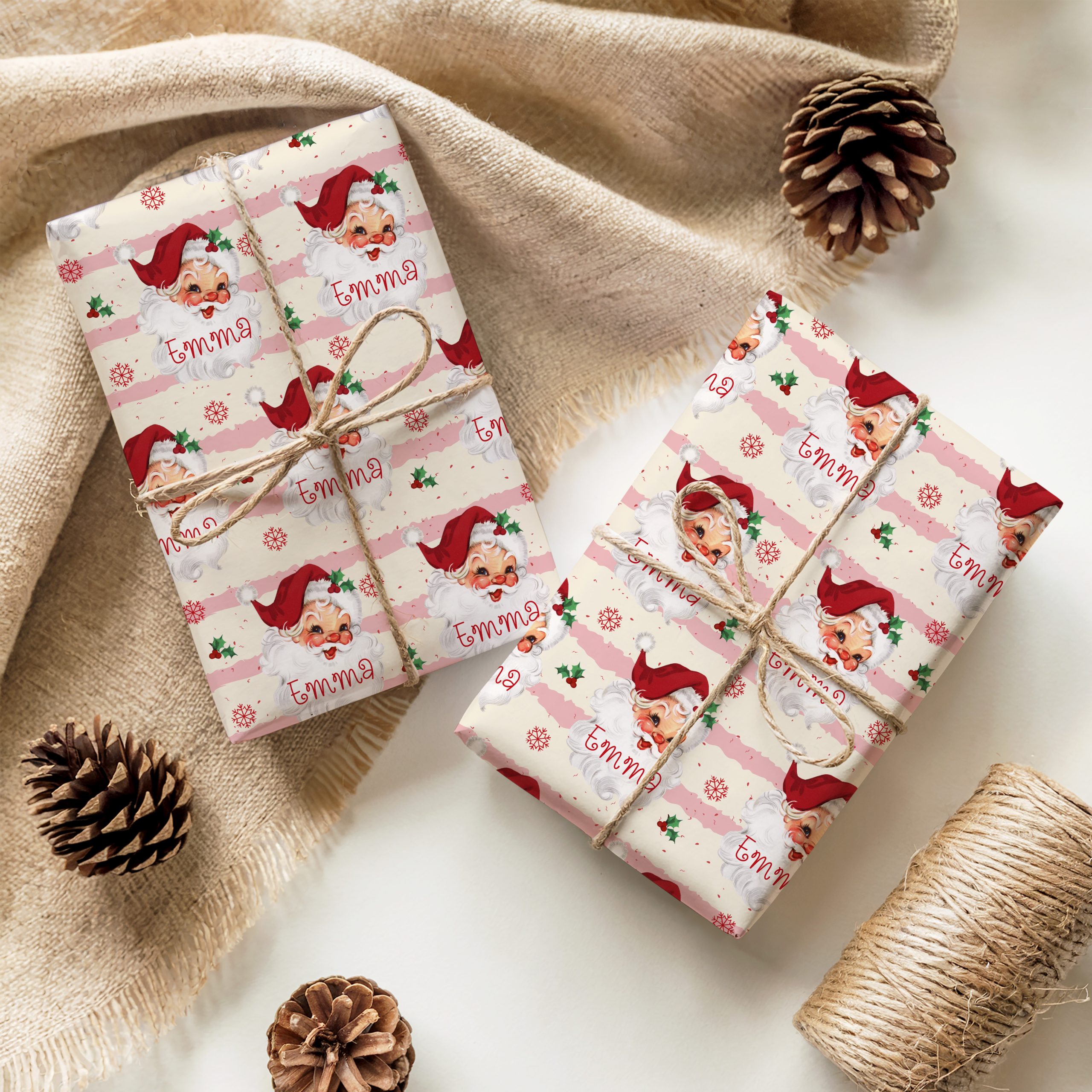 Vintage Red Santa Christmas Gift Wrapping Paper