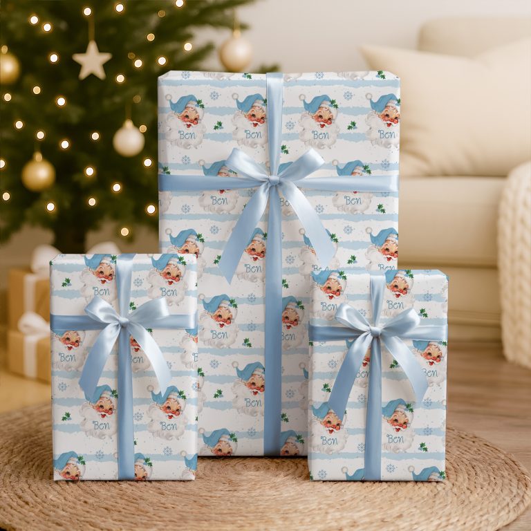 Boys Personalised Santa Christmas Wrapping Paper