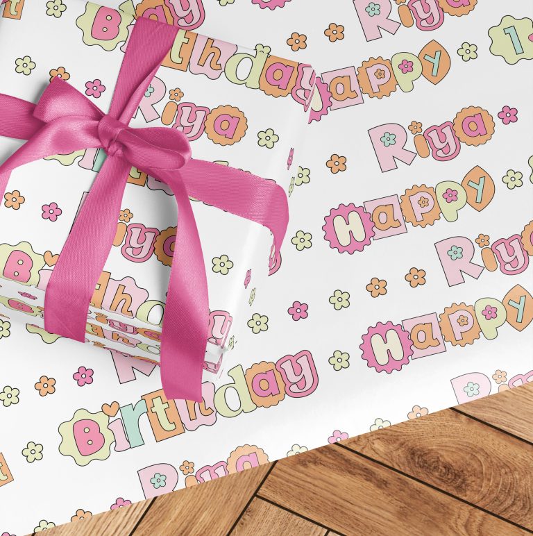 Personalised Birthday Wrapping Paper ‘Retro Alphabet’
