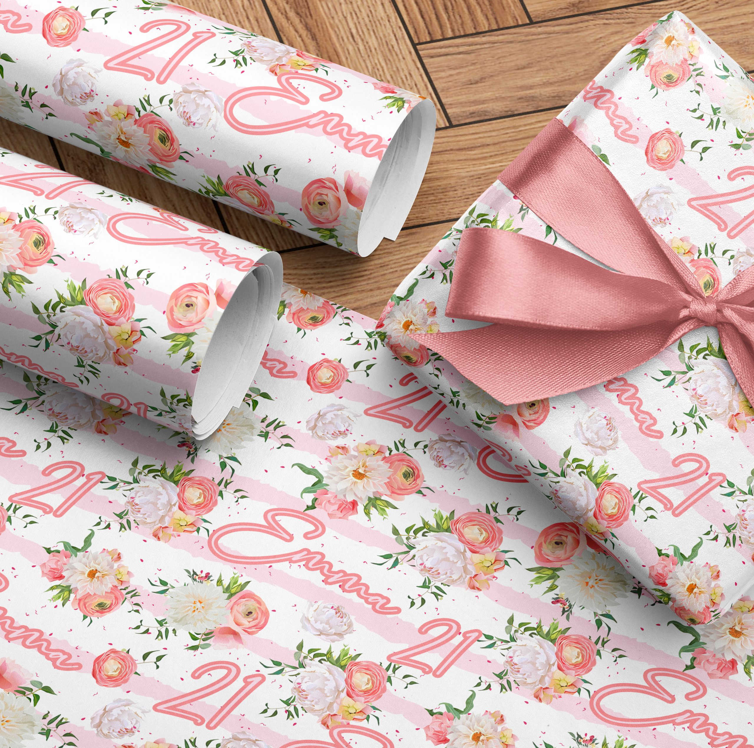 Peach Floral Wrapping Paper