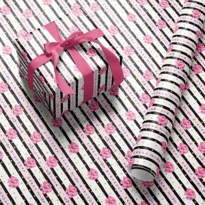 Personalised Birthday Wrapping Paper Pink Floral Stripe 1