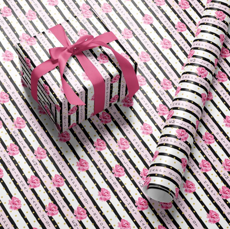 Personalised Pink Floral Birthday Name Wrapping Paper
