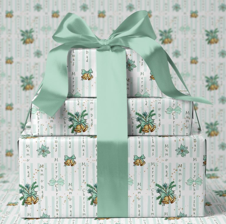 Personalised Christmas Wrapping Paper ‘Tiffany Bells’