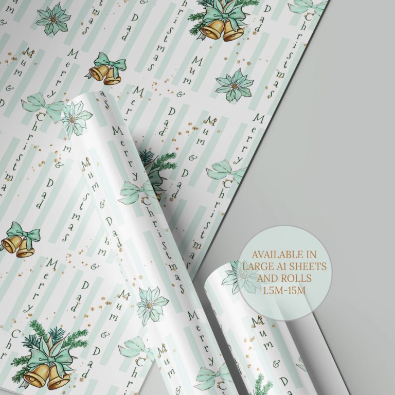 Personalised Christmas Wrapping Paper ‘Tiffany Bells’