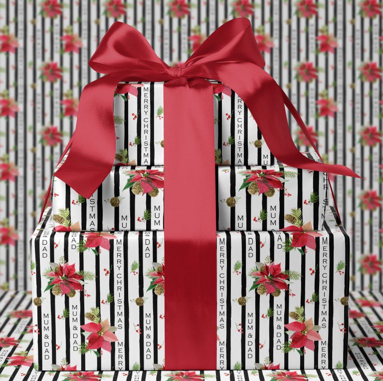 Personalised Christmas Gift Wrapping Paper ‘Red Poinsettia’