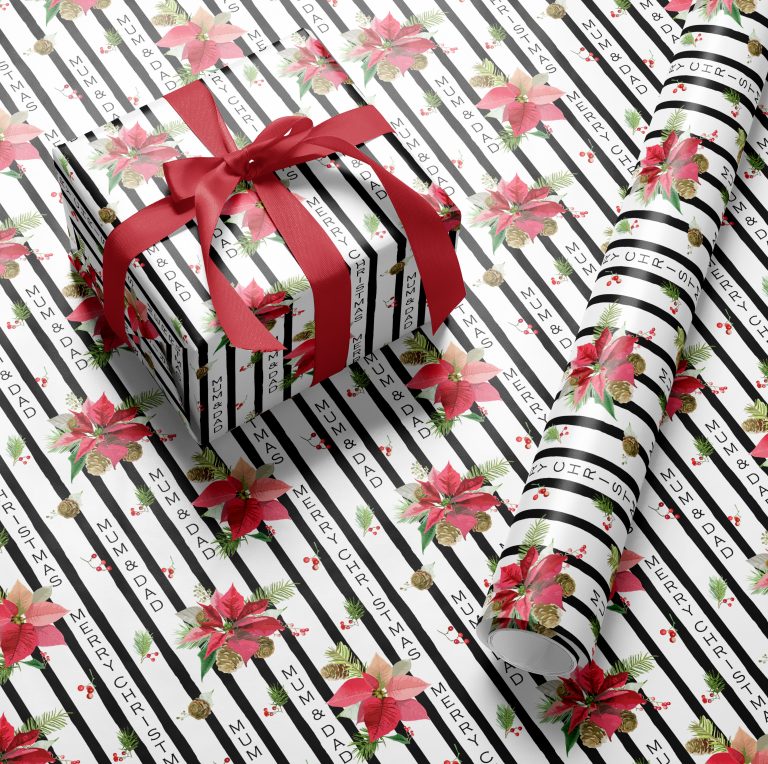 Personalised Christmas Gift Wrapping Paper ‘Red Poinsettia’