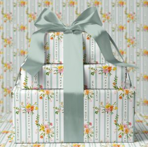 Personalised Christmas Sage Stripe Wrapping Paper