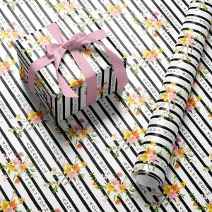 Personalised Christmas Wrapping Paper Floral Stripe