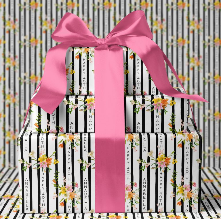 Personalised Peach Floral Birthday Name Gift Wrapping Paper