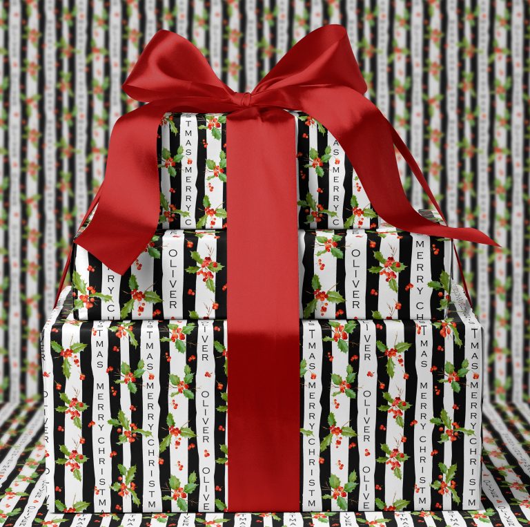 Personalised Christmas Gift Wrapping Paper ‘Holly’