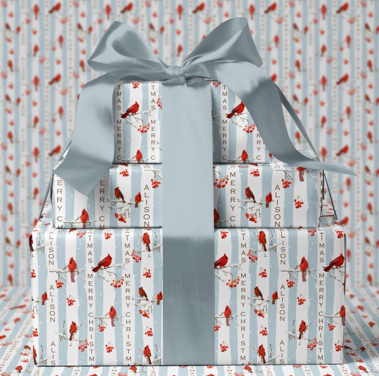 Personalised Christmas Gift Wrapping Paper ‘Festive Bird’