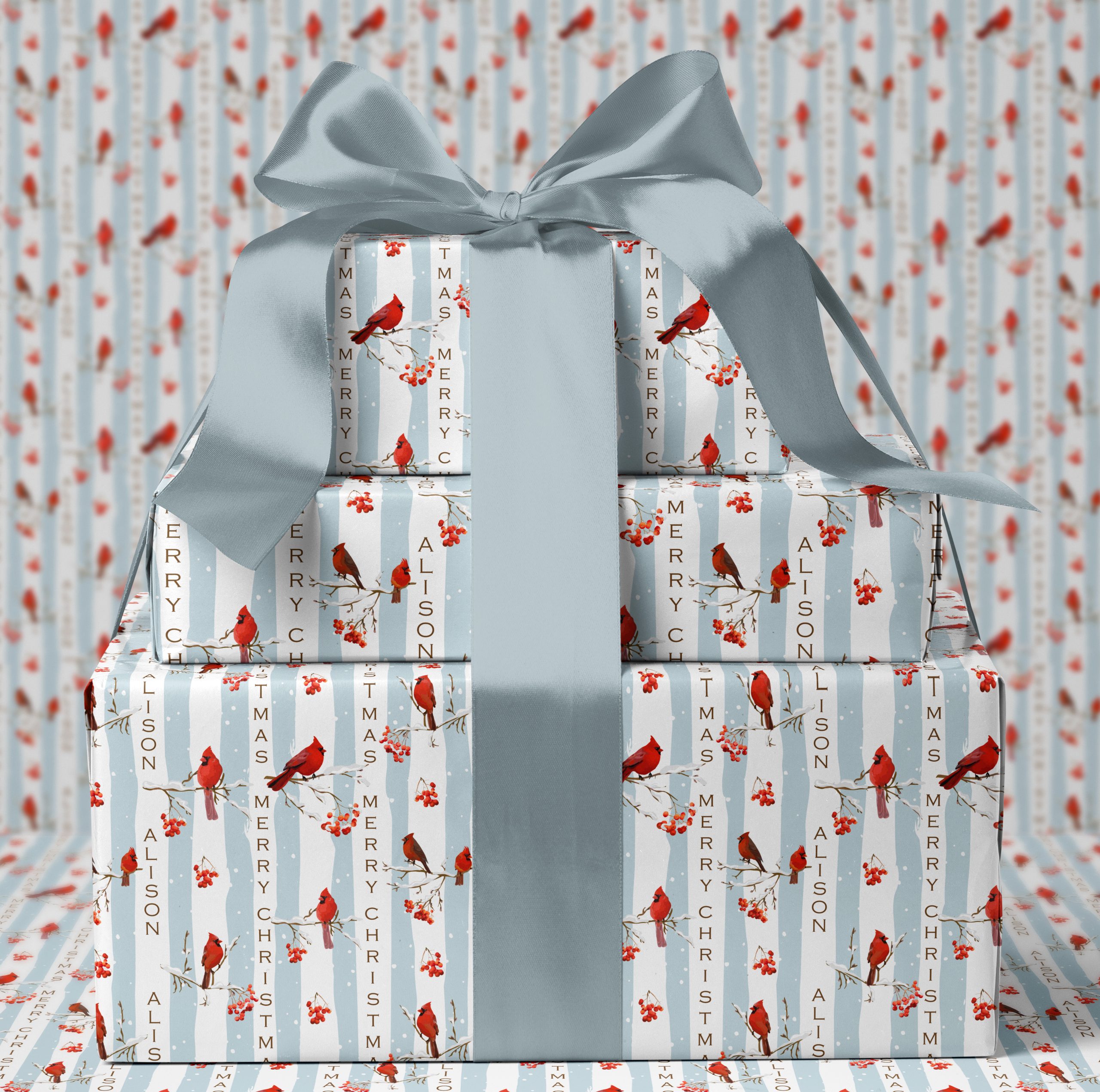 Personalised Christmas Wrapping Paper Red Birds