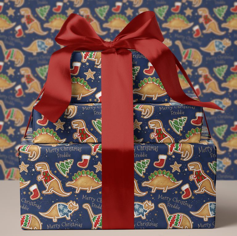 Personalised Dinosaur Christmas Wrapping Paper