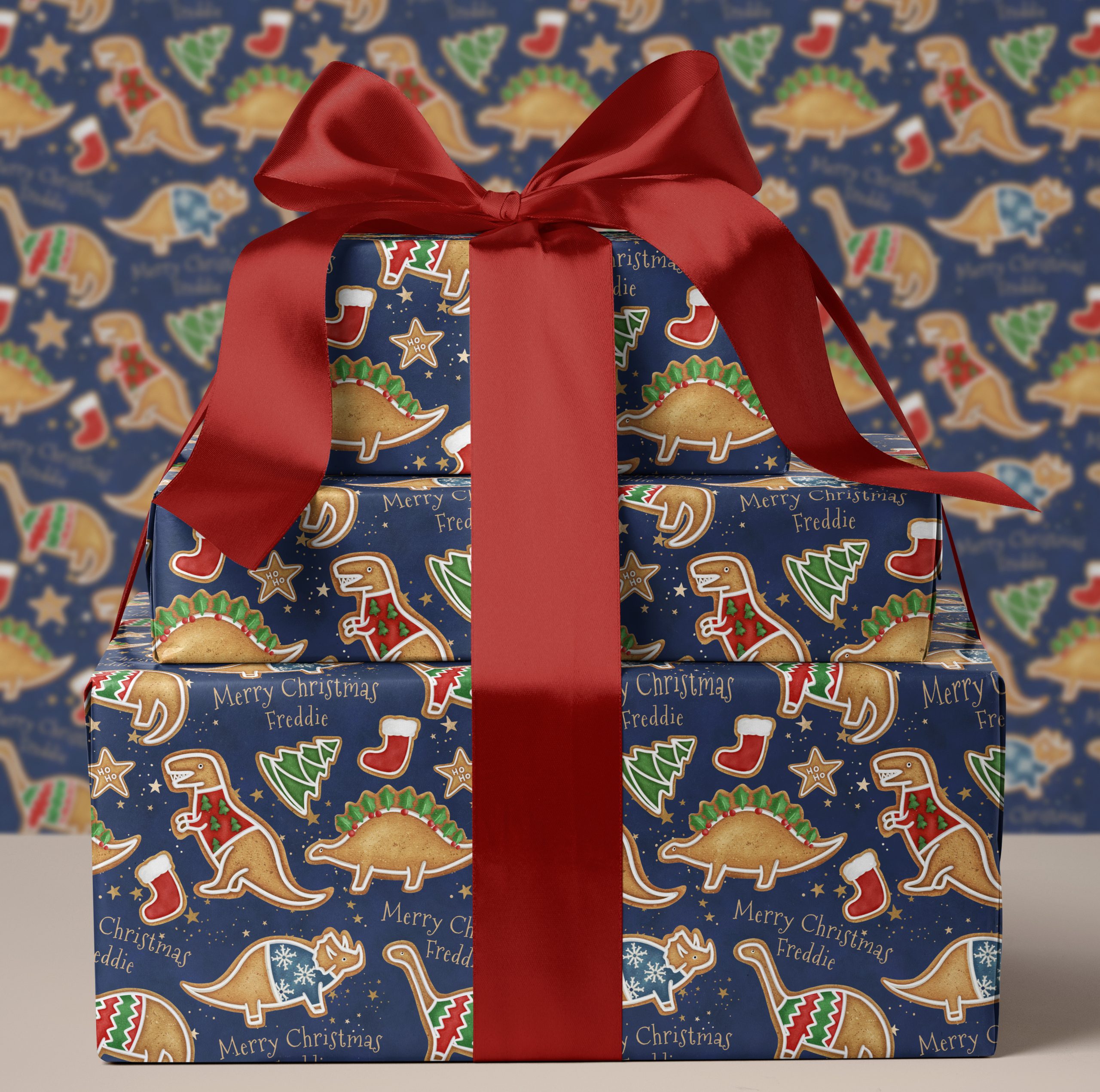 Personalised Dinosaur Christmas Gift Wrapping Paper