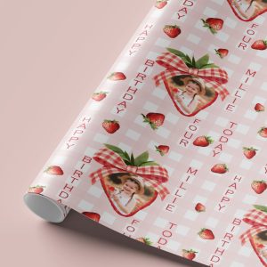 Personalised Photo Strawberry Birthday Gift Wrapping Paper