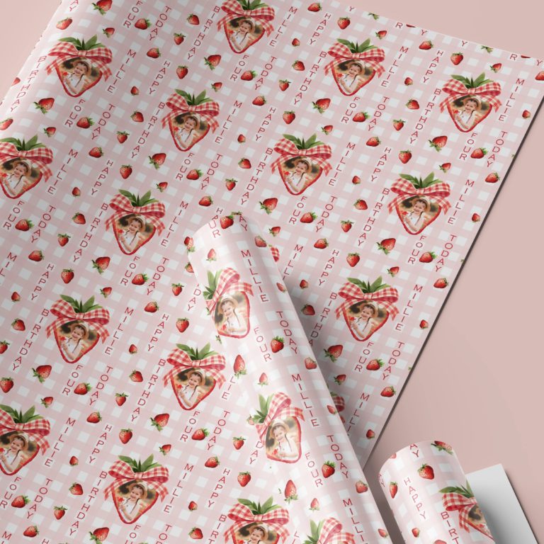 Personalised Birthday Strawberry Photo and Name Wrapping Paper