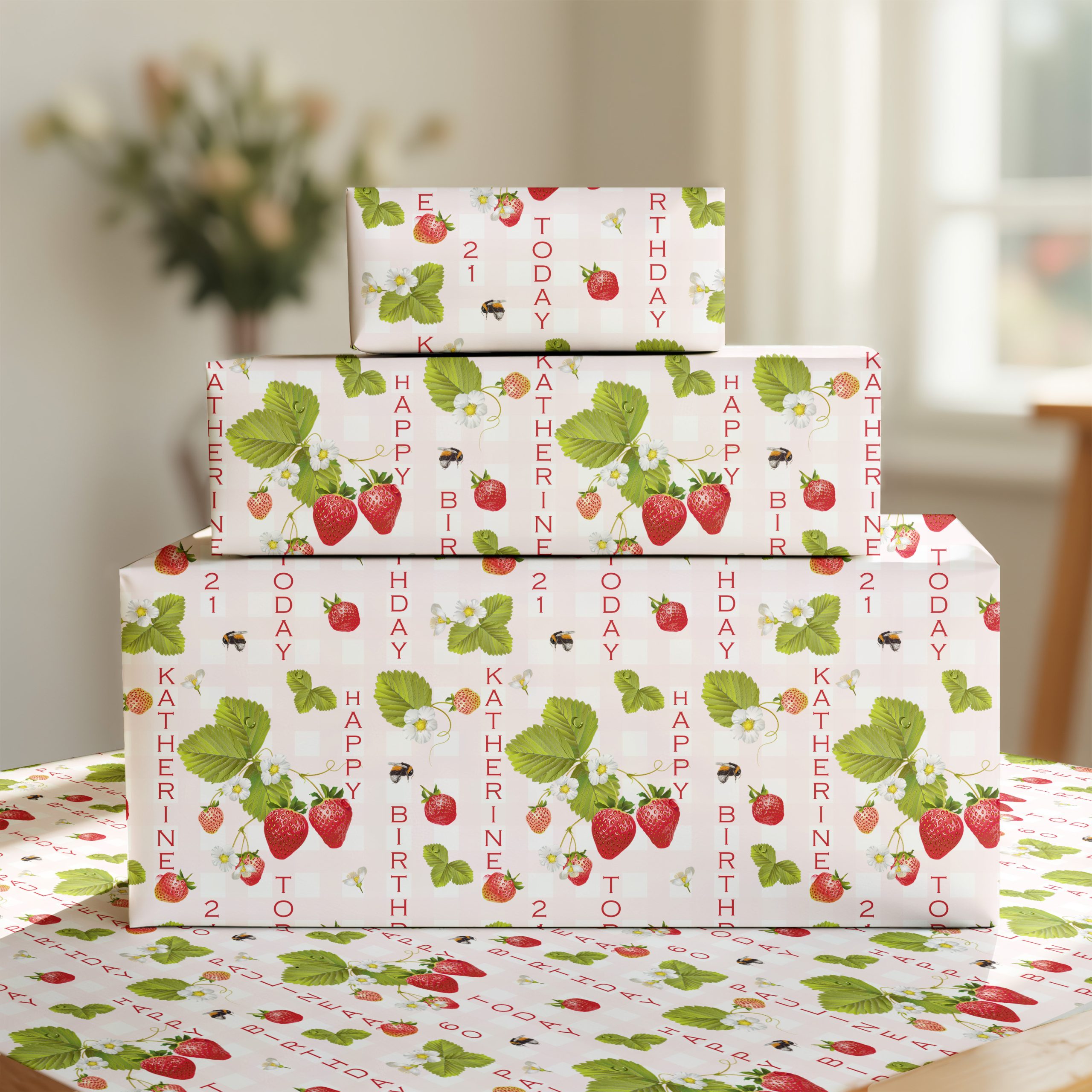 Personalised Strawberry Birthday Wrapping Paper