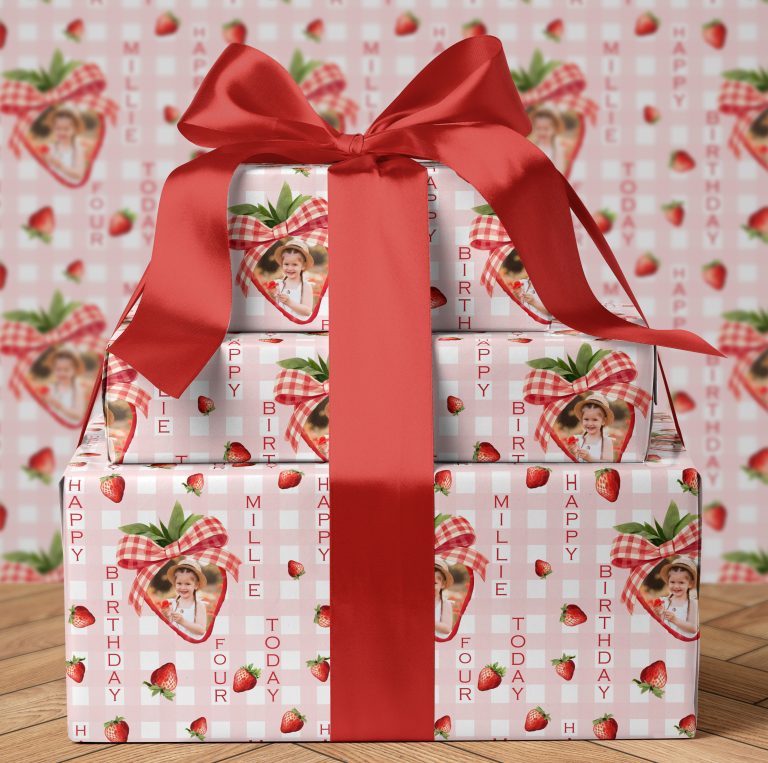 Personalised Birthday Strawberry Photo and Name Wrapping Paper