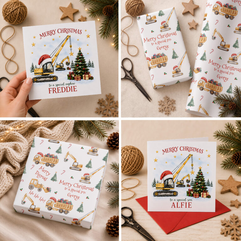 Personalised Construction Christmas Wrapping Paper