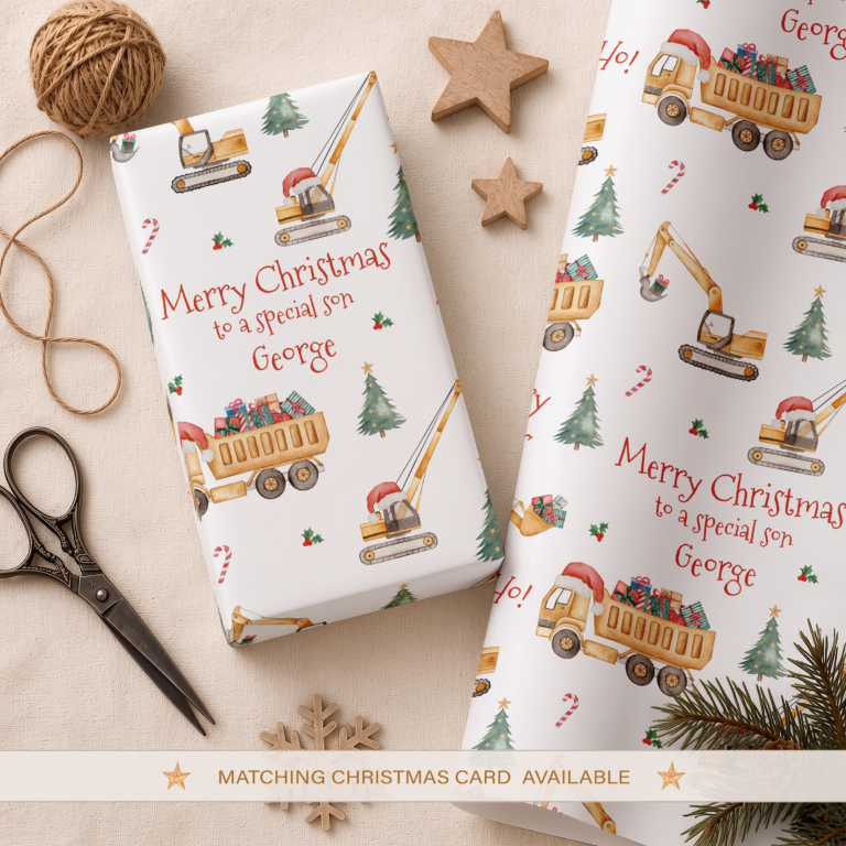 Personalised Construction Christmas Wrapping Paper