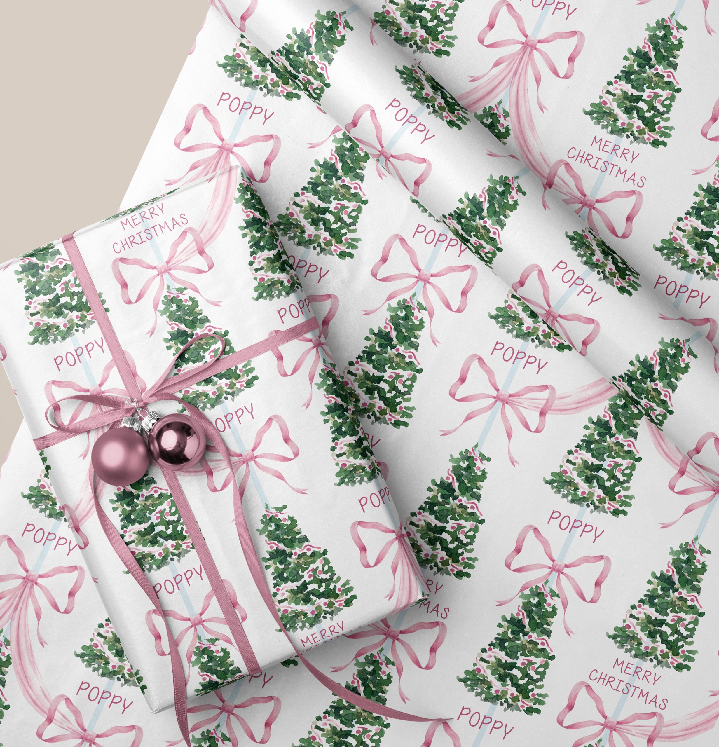 Personalised Pink Christmas Gift Wrapping Paper