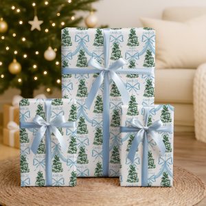 Personalised Blue Ribbon Christmas Wrapping Paper