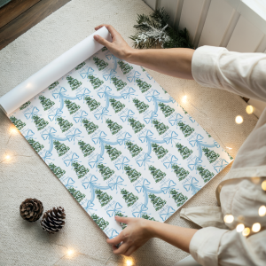 Personalised Blue Ribbon Christmas Wrapping Paper